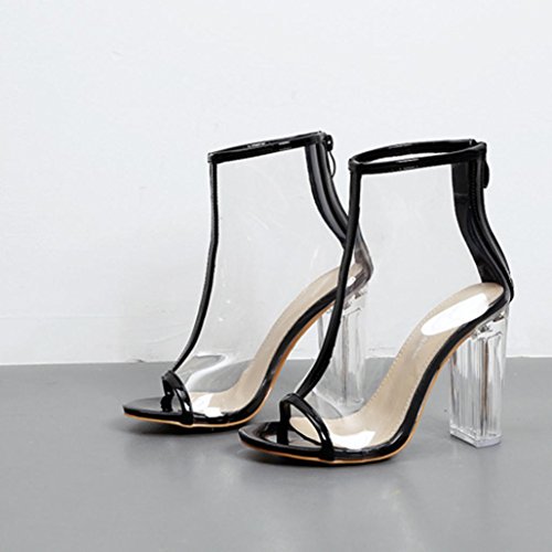 Liquidación de la venta! Sandalias de mujer Covermason transparente Peep Toe Botas cortas de plástico Sexy Zipper Volver Sandalias(38 EU, Negro)