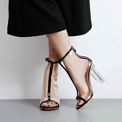 Liquidación de la venta! Sandalias de mujer Covermason transparente Peep Toe Botas cortas de plástico Sexy Zipper Volver Sandalias(38 EU, Negro)