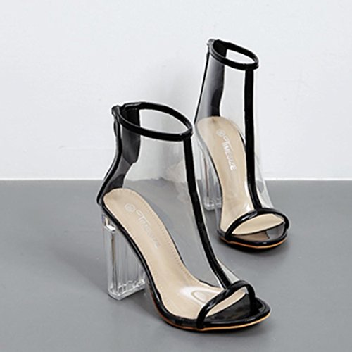 Liquidación de la venta! Sandalias de mujer Covermason transparente Peep Toe Botas cortas de plástico Sexy Zipper Volver Sandalias(38 EU, Negro)