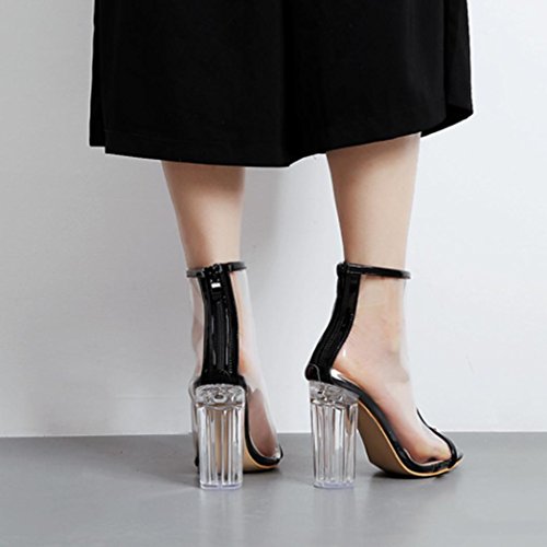 Liquidación de la venta! Sandalias de mujer Covermason transparente Peep Toe Botas cortas de plástico Sexy Zipper Volver Sandalias(38 EU, Negro)