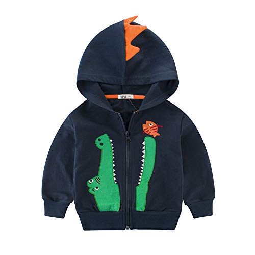 LitBud Niños Chicos Sudaderas con Capucha para niños pequeños Dinosaurio de Dibujos Animados Cocodrilo Zipper Chaqueta Otoño Capa Azul Tamaño 3-4 años 4T