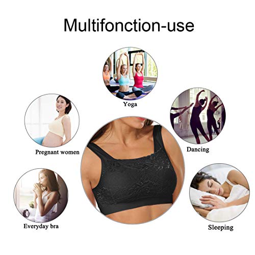 Litthing 1/2/3 Piezas Sujetadore Deportivo Encaje Sexy Transpirable Confort Yoga Deportes de Yoga para Mujeres（Negro, L