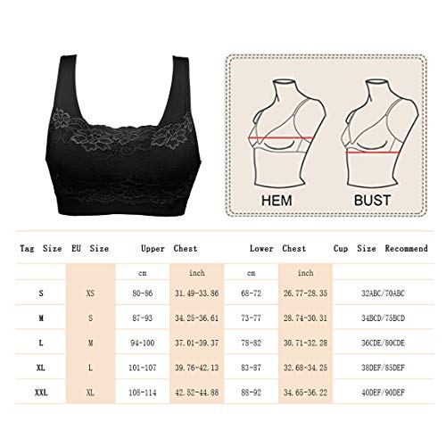 Litthing 1/2/3 Piezas Sujetadore Deportivo Encaje Sexy Transpirable Confort Yoga Deportes de Yoga para Mujeres（Negro, L