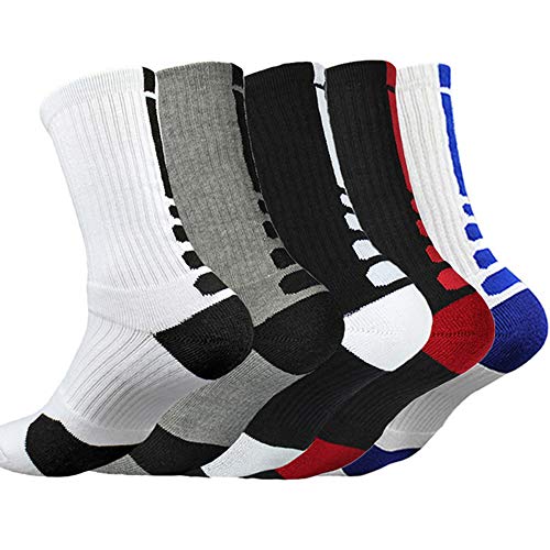 Litthing Calcetines Deportivos Antideslizantes de Algodón para Hombre Desodorante Respirables para Baloncesto Fútbol Yoga de Balonmano Correr Engrosamiento de Ciclismo (Largo, 5)