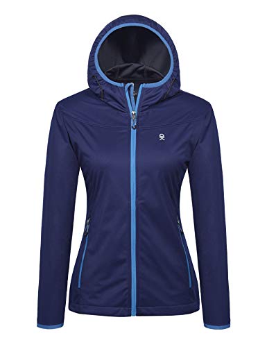 Little Donkey Andy Chaqueta de softshell ligera con capucha para mujer, para correr, viajes, senderismo, resistente al viento, repelente al agua, azul oscuro, talla M