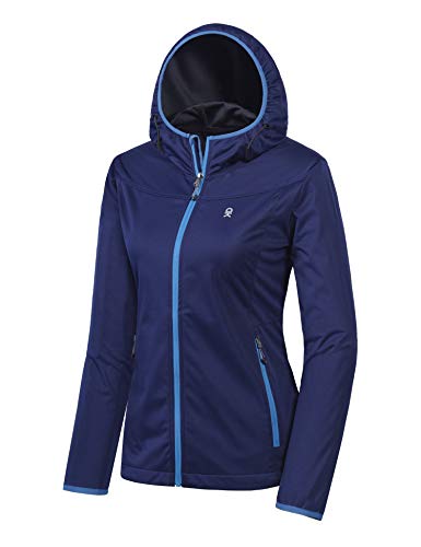 Little Donkey Andy Chaqueta de softshell ligera con capucha para mujer, para correr, viajes, senderismo, resistente al viento, repelente al agua, azul oscuro, talla M