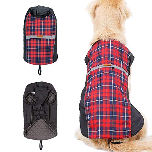 LIVACASA Outlet Chaqueta Perro Mediano Abrigo Perros Chalecos Caliente A Prueba de Agua Ropa para Mascotas Reversible Agujero de CorreasRojo Talla 3XL