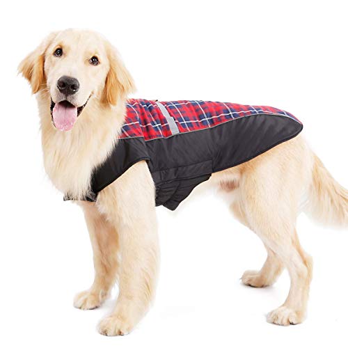 LIVACASA Outlet Chaqueta Perro Mediano Abrigo Perros Chalecos Caliente A Prueba de Agua Ropa para Mascotas Reversible Agujero de CorreasRojo Talla 3XL