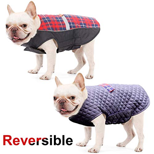LIVACASA Outlet Chaqueta Perro Mediano Abrigo Perros Chalecos Caliente A Prueba de Agua Ropa para Mascotas Reversible Agujero de CorreasRojo Talla 3XL
