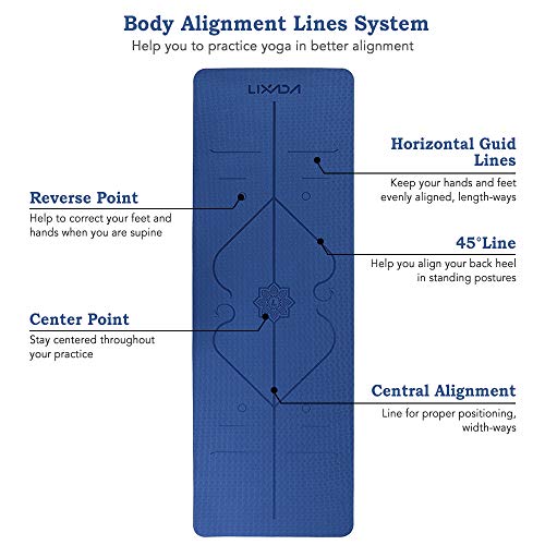 Lixada Esterilla de Yoga Antideslizante TPE Insípido con Línea de Posición Correa y Bolsa para Pilates Fitness Culturismo 183 * 61 * 0.6cm