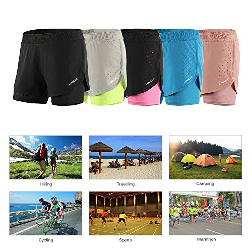 Lixada Mujeres Pantalónes Cortos Deportivos 2-en-10 Transpirable Pantalones+Secado Rápido para de Running Fitness Yoga
