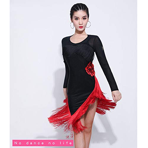 LLSL Ropa de Baile Latino, Vestido de Manga Larga, Vestido de Baile de Vestimenta, Elegante salón de Baile, Vestido de Baile Latino Sexy para Mujeres y niñas,XL