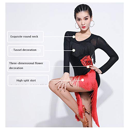 LLSL Ropa de Baile Latino, Vestido de Manga Larga, Vestido de Baile de Vestimenta, Elegante salón de Baile, Vestido de Baile Latino Sexy para Mujeres y niñas,XL