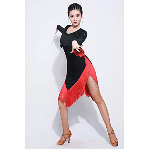 LLSL Ropa de Baile Latino, Vestido de Manga Larga, Vestido de Baile de Vestimenta, Elegante salón de Baile, Vestido de Baile Latino Sexy para Mujeres y niñas,XL