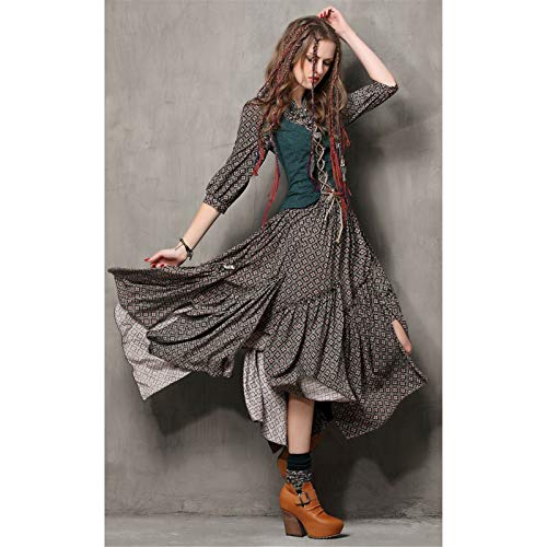 LLYA Vestido de Las Mujeres de Verano Vintage Túnica Combo Combo Vestidos Impresión Irregular Vestido Largo,L