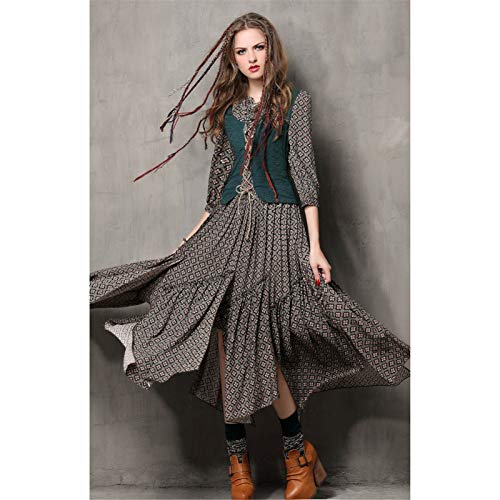 LLYA Vestido de Las Mujeres de Verano Vintage Túnica Combo Combo Vestidos Impresión Irregular Vestido Largo,L