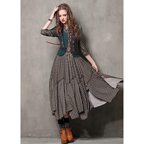 LLYA Vestido de Las Mujeres de Verano Vintage Túnica Combo Combo Vestidos Impresión Irregular Vestido Largo,L