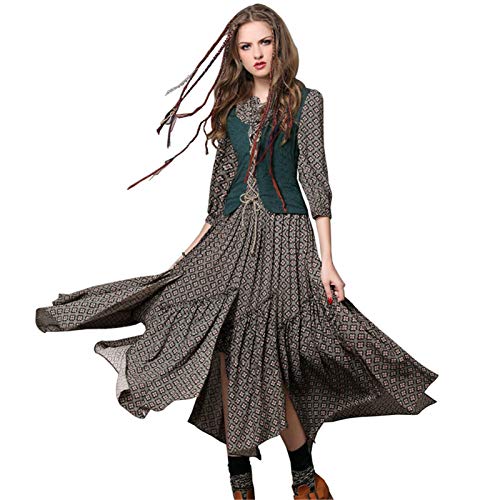 LLYA Vestido de Las Mujeres de Verano Vintage Túnica Combo Combo Vestidos Impresión Irregular Vestido Largo,L