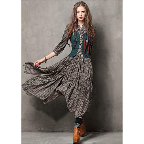 LLYA Vestido de Las Mujeres de Verano Vintage Túnica Combo Combo Vestidos Impresión Irregular Vestido Largo,L