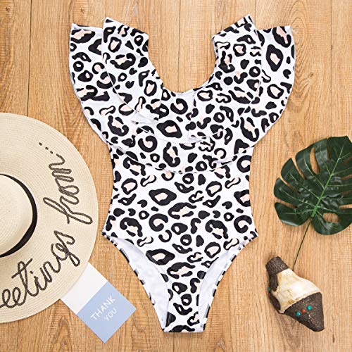 Loalirando Bikini Traje de Baño Madre e Hija de Una Pieza para Mujer Bañador con Diseño de Leopardo con Volantes