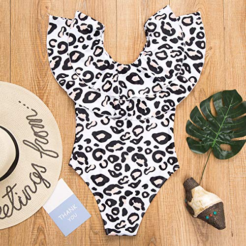 Loalirando Bikini Traje de Baño Madre e Hija de Una Pieza para Mujer Bañador con Diseño de Leopardo con Volantes