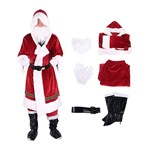 Loalirando Disfraz de Papá Noel para Adultos 4 Piezas Conjunto Ropa Disfraz Santa Claus para Navidad Traje de Felpa para Fiesta Cosplay Costume Christmas XXL