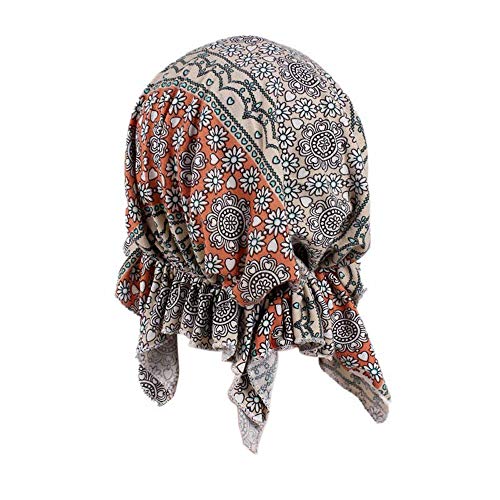 Locisne Bufanda de cabeza pre-impresa estampada para mujer Sombrero de cabeza de turbante Chemo Beanie Headwear para cáncer, quimioterapia, pérdida de cabello (FEATHERBLUE)