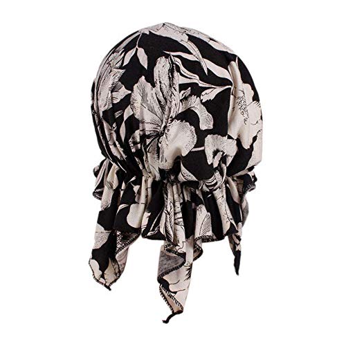 Locisne Bufanda de cabeza pre-impresa estampada para mujer Sombrero de cabeza de turbante Chemo Beanie Headwear para cáncer, quimioterapia, pérdida de cabello (FEATHERBLUE)