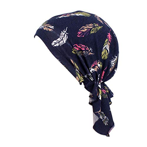 Locisne Bufanda de cabeza pre-impresa estampada para mujer Sombrero de cabeza de turbante Chemo Beanie Headwear para cáncer, quimioterapia, pérdida de cabello (FEATHERBLUE)