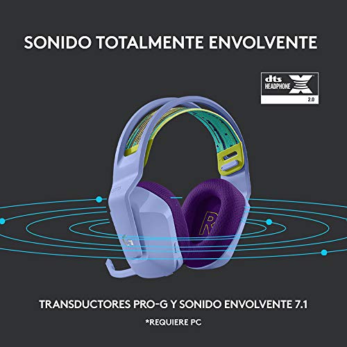 Logitech G Auriculares con Micrófono Inalámbricos Logitech G733 para Gaming con Diadema con Suspensión, Lightspeed, RGB Lightsync, Tecnología de Micrófono Blue VO!CE, Lila