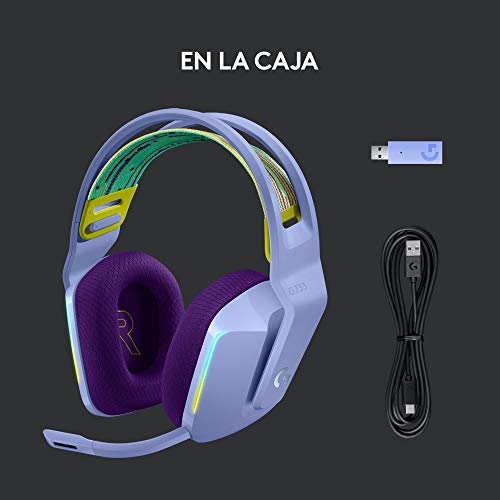 Logitech G Auriculares con Micrófono Inalámbricos Logitech G733 para Gaming con Diadema con Suspensión, Lightspeed, RGB Lightsync, Tecnología de Micrófono Blue VO!CE, Lila