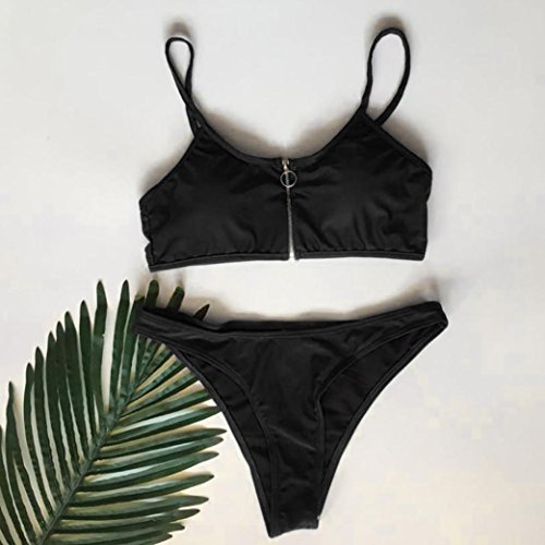 Logobeing Traje de Baño Bikini Mujer 2018 Cremallera Push-Up Acolchado Bañador Traje de Baño de Dos Piezas Mujeres Ropa de Playa Nuevo (Negro, L)