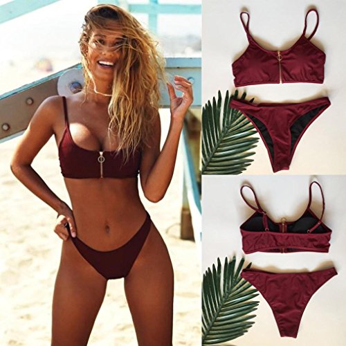 Logobeing Traje de Baño Bikini Mujer 2018 Cremallera Push-Up Acolchado Bañador Traje de Baño de Dos Piezas Mujeres Ropa de Playa Nuevo (Rojo, M)