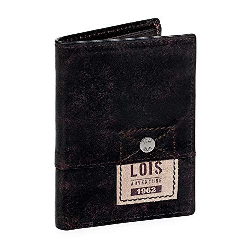 Lois - Billetero de Hombre Vertical de Cuero Piel Genuina de Marca Diseñada en España. Cartera Tarjetero. Tarjetas Documentación Billetes dni Carnet. 12518, Color Marron