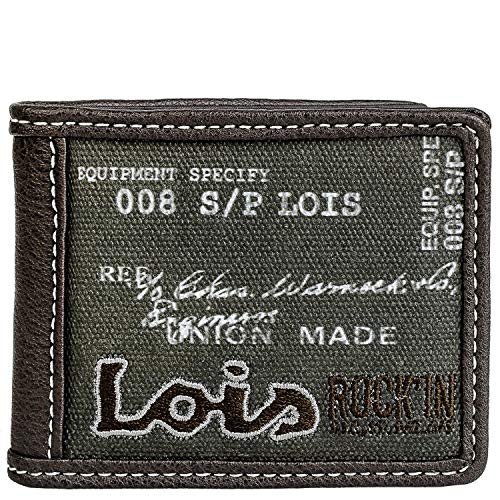 Lois - Cartera Hombre Juvenil de Chico Pequeña con Monedero de Marca LOIS Lona Estampada. Billetero. Múltiples Compartimentos: Tarjetas Billetes DNI. Protección RFID. 201911, Color Marron