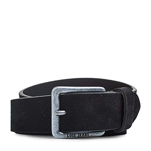 Lois - cinturon piel serraje ante hombre mujer cuero. Talla Ajustable 35 mm de ancho 49809, Color Negro