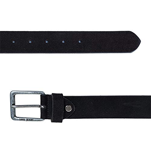 Lois - cinturon piel serraje ante hombre mujer cuero. Talla Ajustable 35 mm de ancho 49809, Color Negro