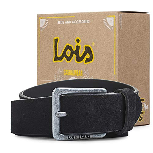 Lois - cinturon piel serraje ante hombre mujer cuero. Talla Ajustable 35 mm de ancho 49809, Color Negro