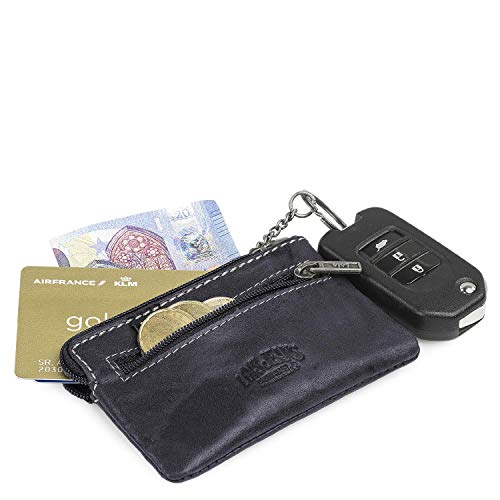 Lois - Monedero Hombre de Piel Genuina Cuero pequeño. Llavero Monedero Tarjetas DNI. Marca LOIS y Calidad. clásico. 11002, Color Negro
