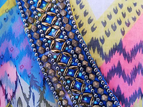 Lola Casademunt Vestido Corto Verano Mujer Kaftan Estampado Semitransparente Cuello V Protector Solar para Cubrir Bikini Moda Hippie Mini Playa (L)