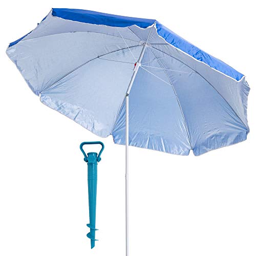 LOLAhome Pack sombrilla de Playa de Ø 220 cm Azul de Acero, y Soporte