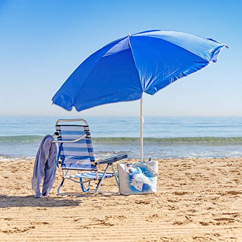 LOLAhome Pack sombrilla de Playa de Ø 220 cm Azul de Acero, y Soporte