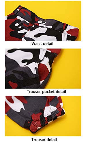 LOLANTA 2 Piezas Niñas Hip Hop Street Dance Solo Ropa Set Crop Tank Top+Camuflaje Jogger Pantalones, Rojo, 140