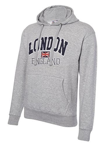London England Sudaderas con Capucha Unisex Hombres Mujer Union Jack Flag UK Regalo de Recuerdo Bordado Mens Womens Top Hoodie Sweatshirt (XS, Gris)