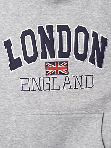 London England Sudaderas con Capucha Unisex Hombres Mujer Union Jack Flag UK Regalo de Recuerdo Bordado Mens Womens Top Hoodie Sweatshirt (XS, Gris)