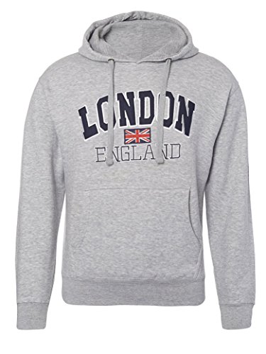 London England Sudaderas con Capucha Unisex Hombres Mujer Union Jack Flag UK Regalo de Recuerdo Bordado Mens Womens Top Hoodie Sweatshirt (XS, Gris)