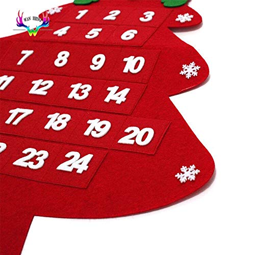 Longsing Calendario de Navidad Adviento, Calendario de Adviento Arbol de Navidad Diseño Navideño Colgante de 24 días de Santa Claus Hogar o la Oficina