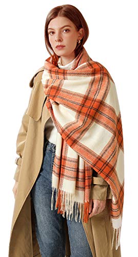 Longwu 2020 nueva bufanda larga de invierno de Cachemira bufandas a cuadros abrigos cálidos de lana estilo británico para mujeres chal con borlas estola larga