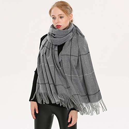 Longwu Bufanda de lana de cachemira suave para mujer Manta y envoltura de pashmina grande Manta de estola cálida Gris##