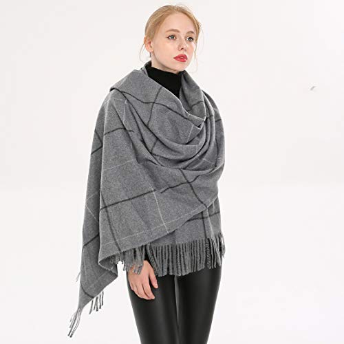Longwu Bufanda de lana de cachemira suave para mujer Manta y envoltura de pashmina grande Manta de estola cálida Gris##